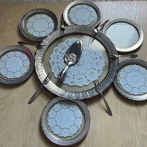 Silver cake plate sets size 12"/ small plate 6.5"-spoons 5.3/4" 8"